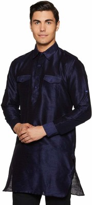 Royal Heritage Men Solid Pathani Kurta(Dark Blue)