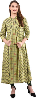 Anutarra Women Self Design Asymmetric Kurta(Light Green)