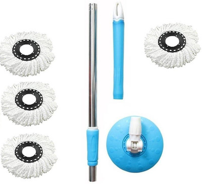 GADGET TREE Mop Rod Stick Stainless Steel with 4 Refill 360 Degree Rotating Pole String Mop(Multicolor)