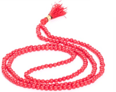 Parashara Arkam Coral Mala/ Red Coral Mala (Size: 3mm, Length: 24 inches, Beads: 108+1) with Gaumukhi Stone Necklace