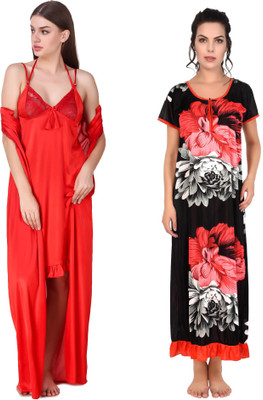 KEOTI Women Nighty with Robe(Red)