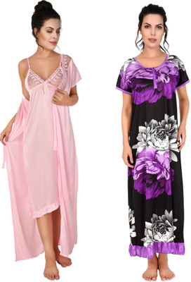 YUALIN CREATION Women Nighty with Robe(Purple)