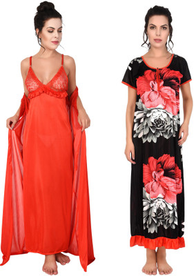 YUALIN CREATION Women Nighty with Robe(Multicolor)