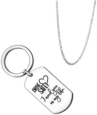 YELLOW CHIMES 'Drive Safe I Need You My Life' Touching Love Message Keychain Stainless Steel Pendant