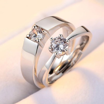 SILVOSWAN Valentine Gifts Couple Rings for Girls and Boys Valentine Day Propose Your Girlfriend Metal Platinum Plated Ring Set
