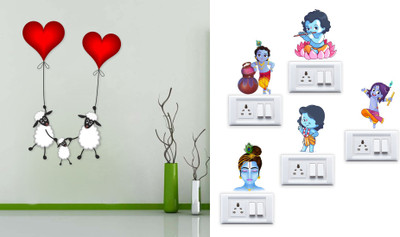 Walltech 12 cm Sheeps Hanging on Balloon With Free Krishna Switch Board Sticker Self Adhesive Sticker(Pack of 2)