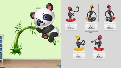 Walltech 15 cm cute panda on tree With Free Folk Band Switch Board Sticker Self Adhesive Sticker(Pack of 2)