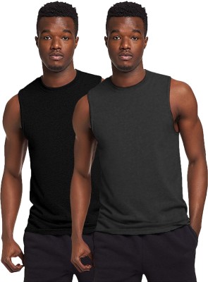 THE BLAZZE Solid Men Round Neck Black, Grey T-Shirt