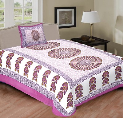 VIKANJALI FAB 104 TC Cotton Single Printed Flat Bedsheet(Pack of 1, Purple, White)