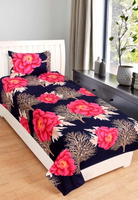 Major Homes 144 TC Polycotton Single Floral Flat Bedsheet(Pack of 2, Black)