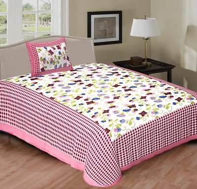 VIKANJALI FAB 104 TC Cotton Single Jaipuri Prints Flat Bedsheet(Pack of 1, Pink)