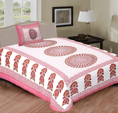 VIKANJALI FAB 104 TC Cotton Single Printed Flat Bedsheet(Pack of 1, Pink, White)