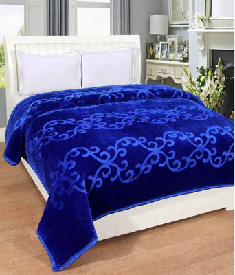 Oshano Solid Double Mink Blanket for  Heavy Winter(Polyester, Dark Blue)