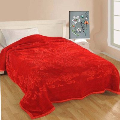 Oshano Solid Single Mink Blanket for  Heavy Winter(Polyester, Red)
