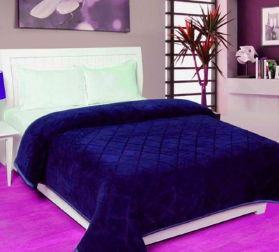 Oshano Solid Double Mink Blanket for  Heavy Winter(Polyester, Dark Blue)