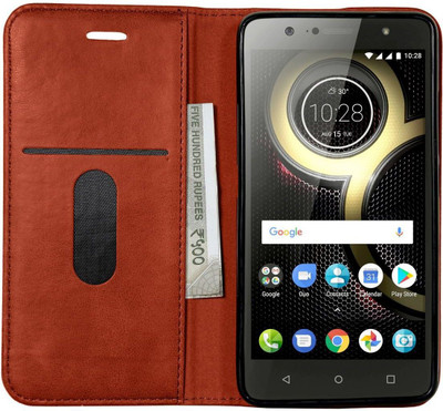 Heavy Duty Flip Cover for Lenovo K8 Plus(Brown, Cases with Holder)