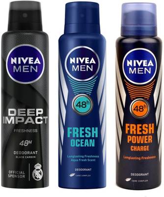 NIVEA Men deep impact & Fresh ocean & Power charge combo Deodorant Spray  -  For Men & Women