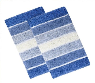 The Home Talk Cotton Bathroom Mat(Blue, Medium, Pack of 2)