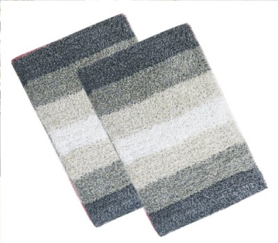 The Home Talk Cotton Bathroom Mat(Grey, Medium, Pack of 2)