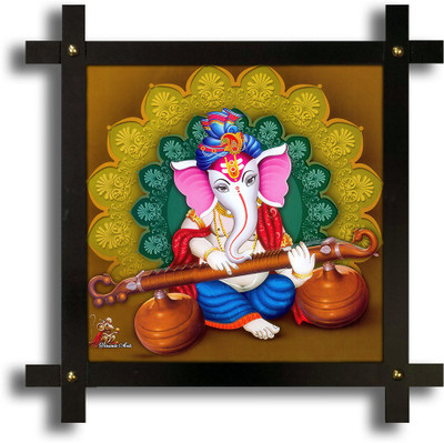 Poster N Frames Cross Wooden Frame Hand-Crafted with photo of Lord Ganesh ji Digital Reprint 16.5 inch x 16.5 inch Painting(With Frame)