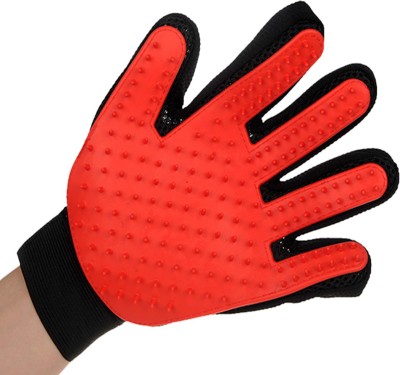 FUTABA Pet Hair Remover/Bath Brush/Massage Grooming Glove-Red-Right Hand Grooming Gloves for Dog(Red, Fits All)