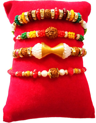 Dms Retail Rudraksh FKRakhiscMIX4-048 NA Rakhi  Set(Rakhi WITH ROLI CHAWAL)