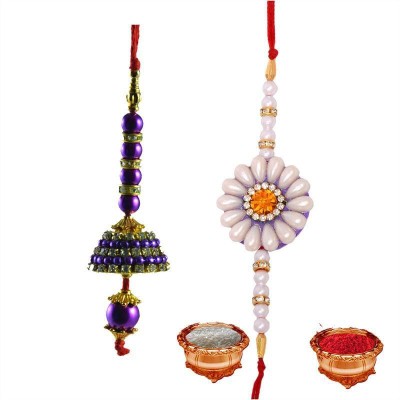 Janki Bhaiya Bhabhi CHR004_KRK029.JPG Mauli Thread, Pearl, Kundan Chawal Roli Pack, Rakhi  Set(2 Rakhi, 1 Roli Chawal Pack)