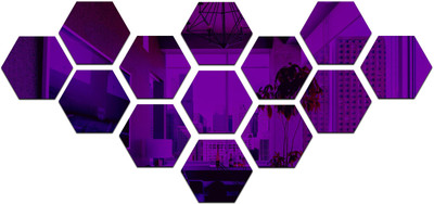 wall1ders 88.9 cm 13 Hexagon Purple - 3D Acrylic Mirror Wall Stickers Non-Reusable Sticker(Pack of 13)