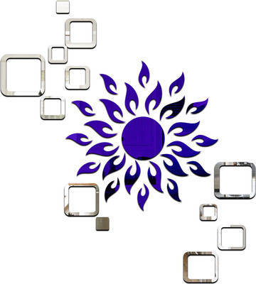 wall1ders 91.44 cm Sun with Extra Flames Blue ( With 12 Silver Square Non-Reusable Sticker(Pack of 1)