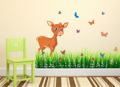 Littlebuds 80 cm Grass With Deer Removable Sticker(Pack of 1)