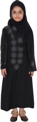 BINISH Polyester Self Design Burqa With Hijab(Black)