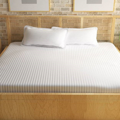 MAHALUXMI COLLECTION 180 TC Microfiber King Striped Flat Bedsheet(Pack of 1, White)
