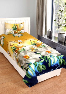 Major Homes 144 TC Polycotton Single 3D Printed Flat Bedsheet(Pack of 1, Yellow)