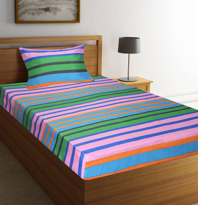 Flipkart SmartBuy 140 TC Microfiber Single Striped Flat Bedsheet(Pack of 1, Multicolor)