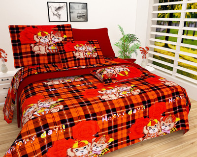 CLOUD INDIA 180 TC Microfiber Double Printed Flat Bedsheet(Pack of 3, Multicolor)