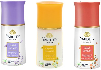 Yardley London English Lavender, Royal Bouquet and English Blossom Deodorant Roll-on  -  For Men & Women(150 ml, Pack of 3)