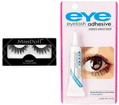 MissDoll Pair of 1 Waterproof False Eyelashes with Adhesive Eyelash Glue(Pack of 2)