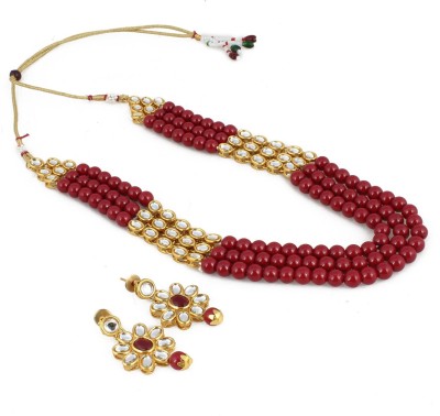 White pearl Alloy Gold-plated Maroon Jewellery Set(Pack of 1)