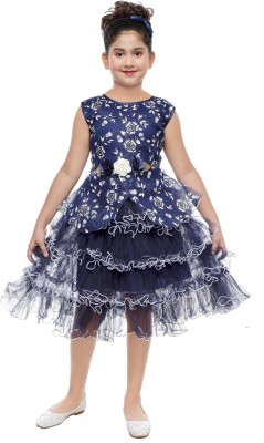 JBRFASHION Girls Midi/Knee Length Party Dress(Dark Blue, Sleeveless)