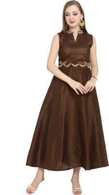 AD4U Women Solid A-line Kurta(Brown)