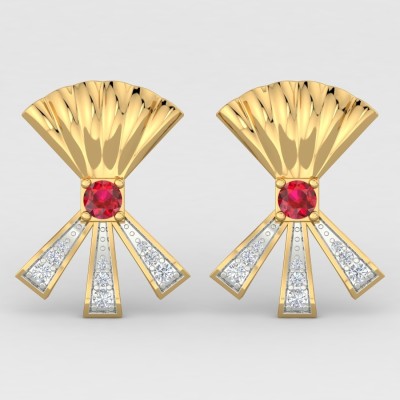 ShipJewel Yellow Gold 14kt Diamond, Ruby Stud Earring