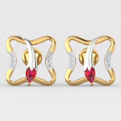 ShipJewel Yellow Gold 18kt Diamond, Ruby Stud Earring