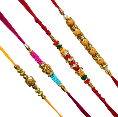 Dms Retail Thread MIX4-050 Pearl Rakhi  Set(4 Rakhi)