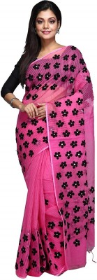 Purabi Embroidered, Embellished Bollywood Cotton Silk Saree(Pink)
