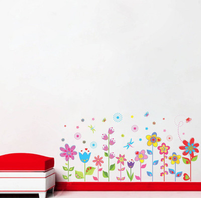 Wallzone 100 cm Colorful Flowers Removable Sticker(Pack of 1)