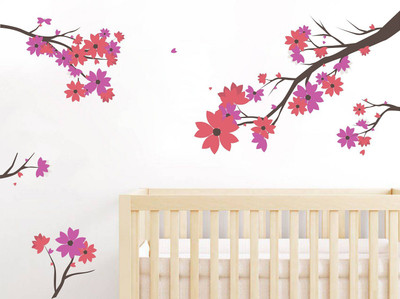 Littlebuds 60 cm Pink Flowers Removable Sticker(Pack of 1)