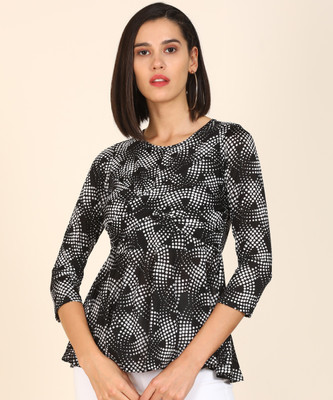 AND Casual Regular Sleeve Printed Women Black Top
