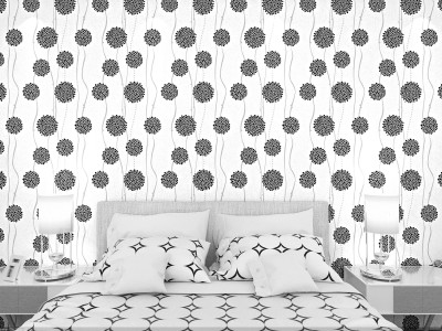 akadeco Floral & Botanical Black, White Wallpaper(330 cm x 45 cm)