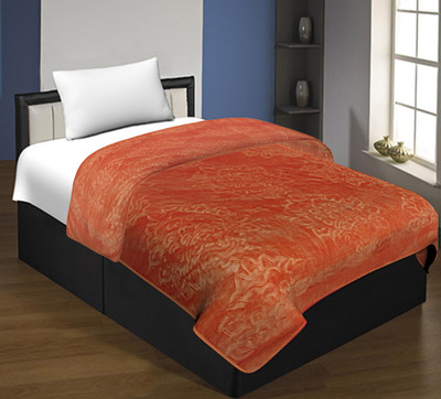Oshano Floral Double Mink Blanket for  Heavy Winter(Microfiber, Orange)