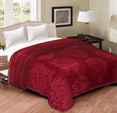 Oshano Floral Double Mink Blanket for  Heavy Winter(Microfiber, Maroon)
